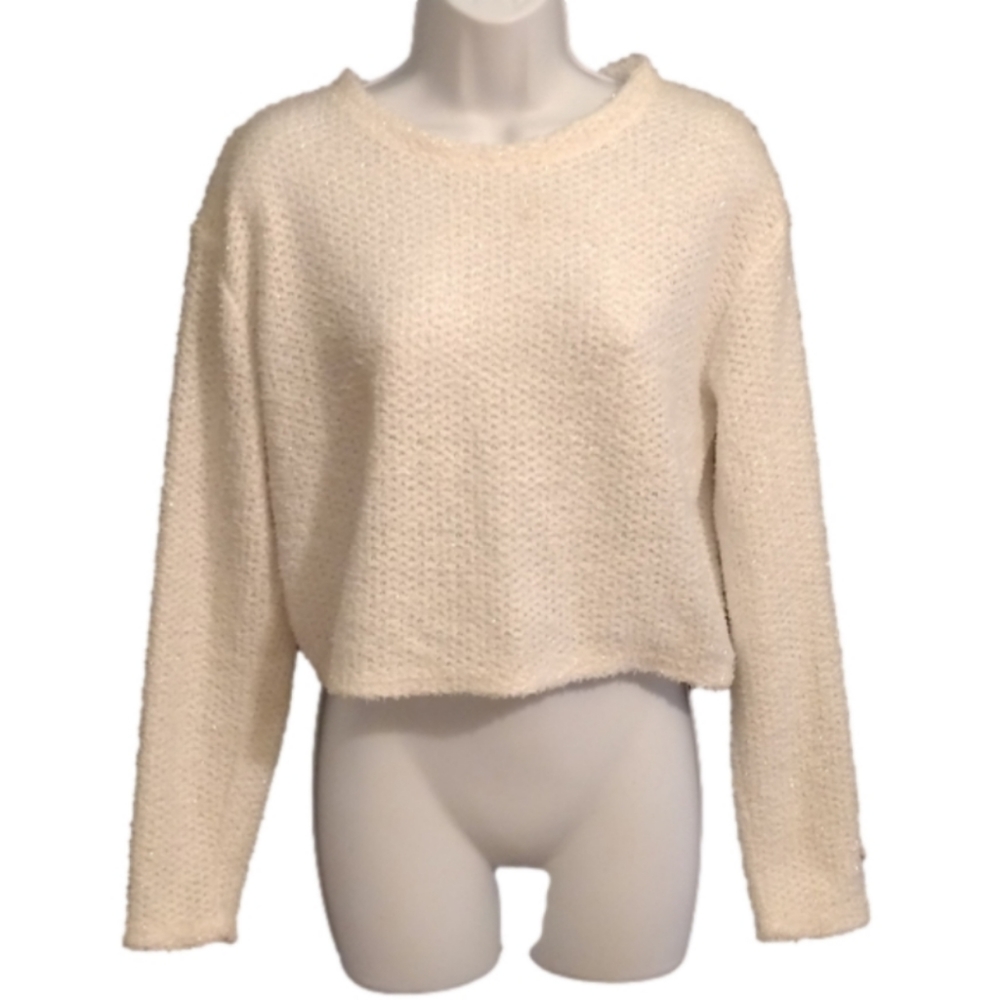 Divided white cropped lightweight sweater